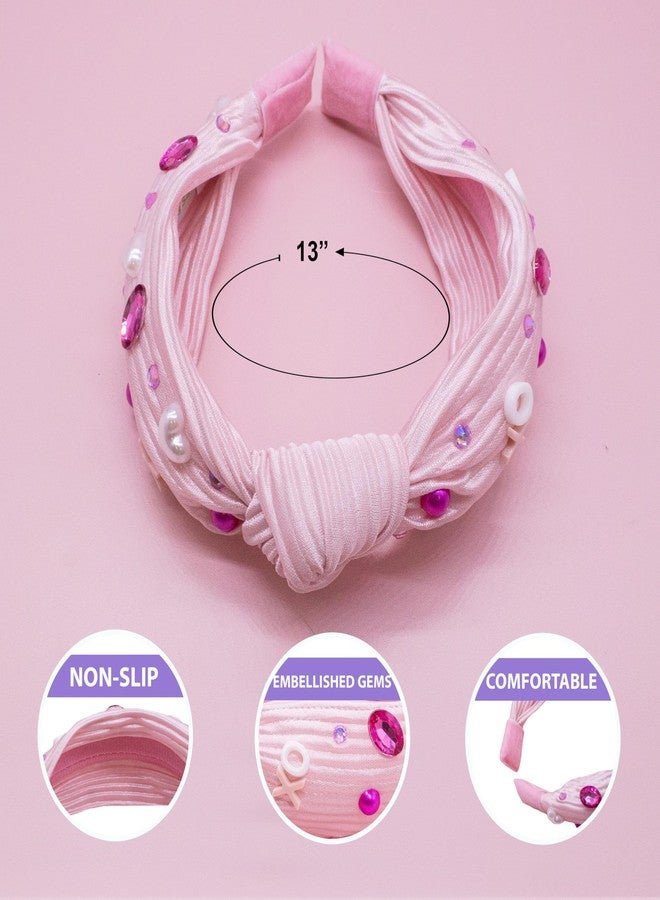 FROG SAC Top Knot Headband for Girls - Knotted Head Bands for Kids, Jeweled Rhinestone Hair Band, Pink Sparkle Embellished Hair Accessories for Toddlers, Valentines Jewel Little Girl Hairband - Image 4